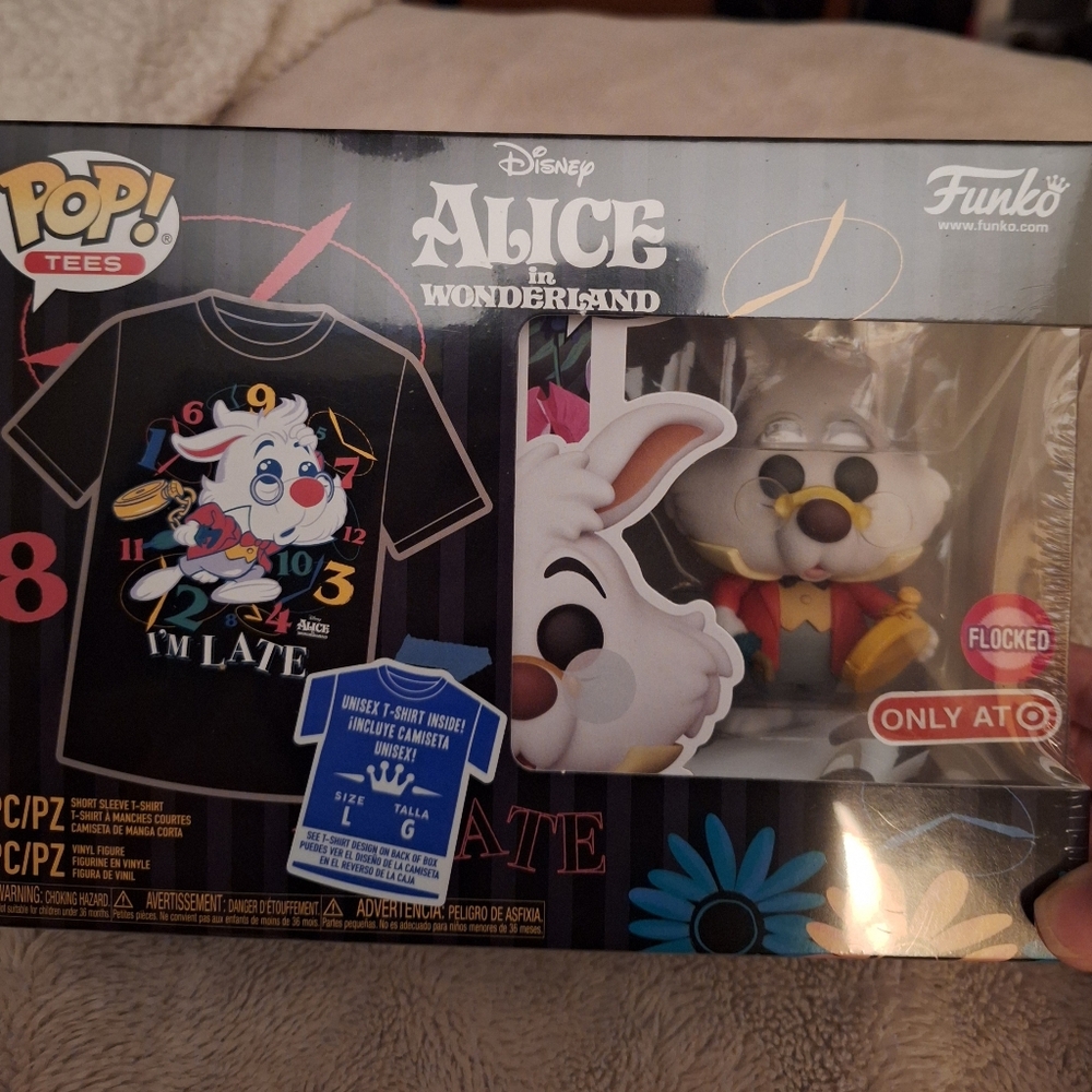 Alice in Wonderland White Rabbit Funko Pop Set with Large T-shirt